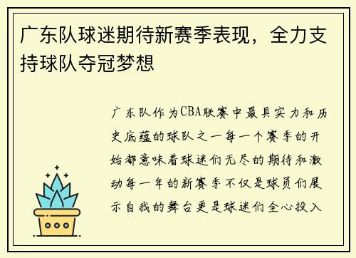 广东队球迷期待新赛季表现，全力支持球队夺冠梦想